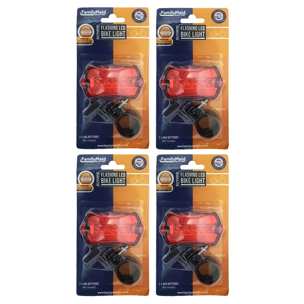 4 pc Bike Tail Light 5 LED Warning Bicycle Rear Lamp Flashlight Safety Cycling