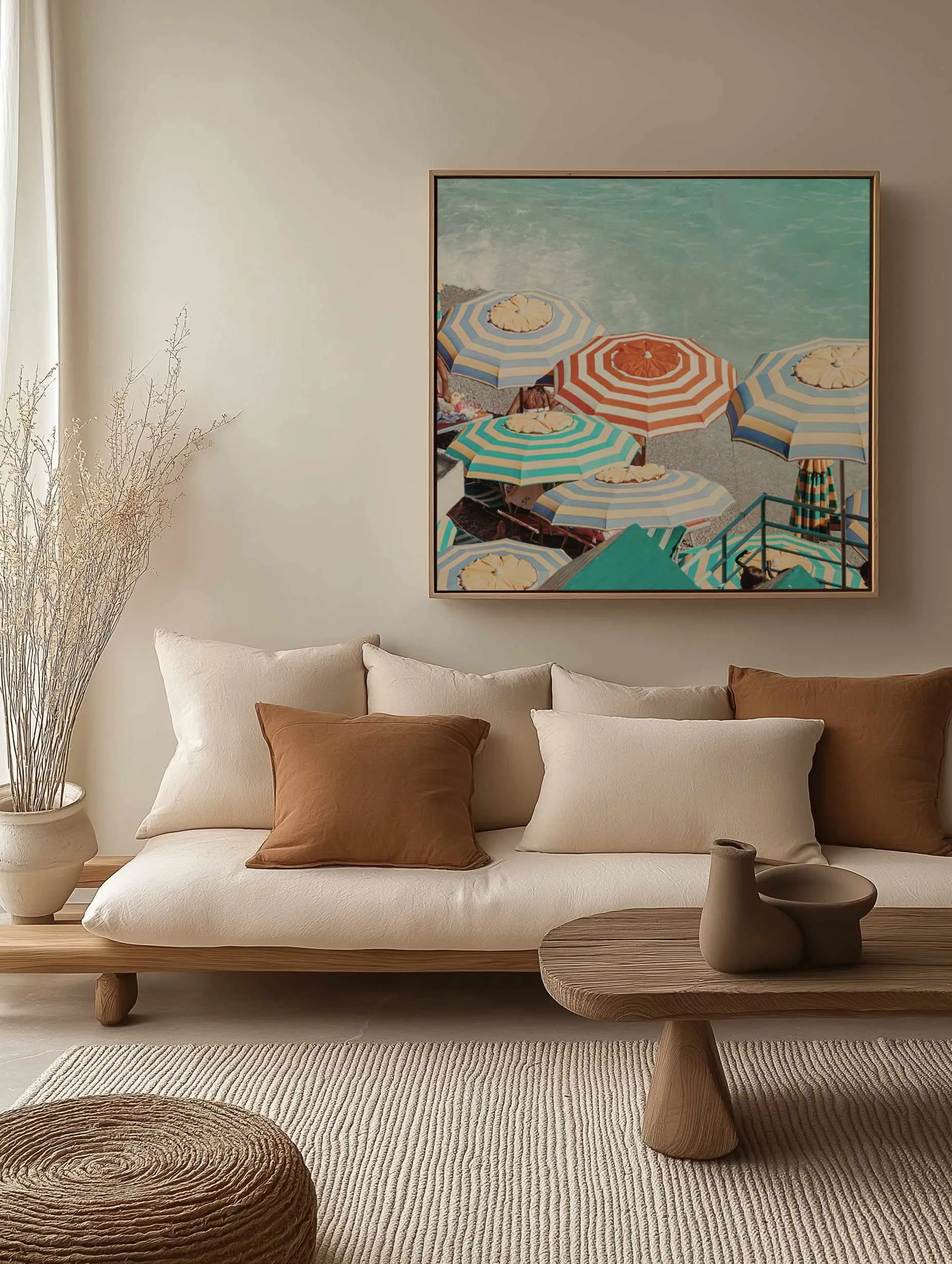 Bagni Marina Umbrellas, Capri | Framed Canvas Art Print