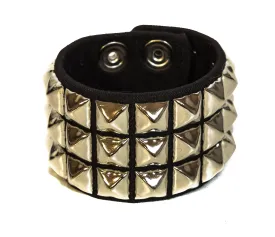 Black Canvas Bracelet With 3 Row Pyramid
