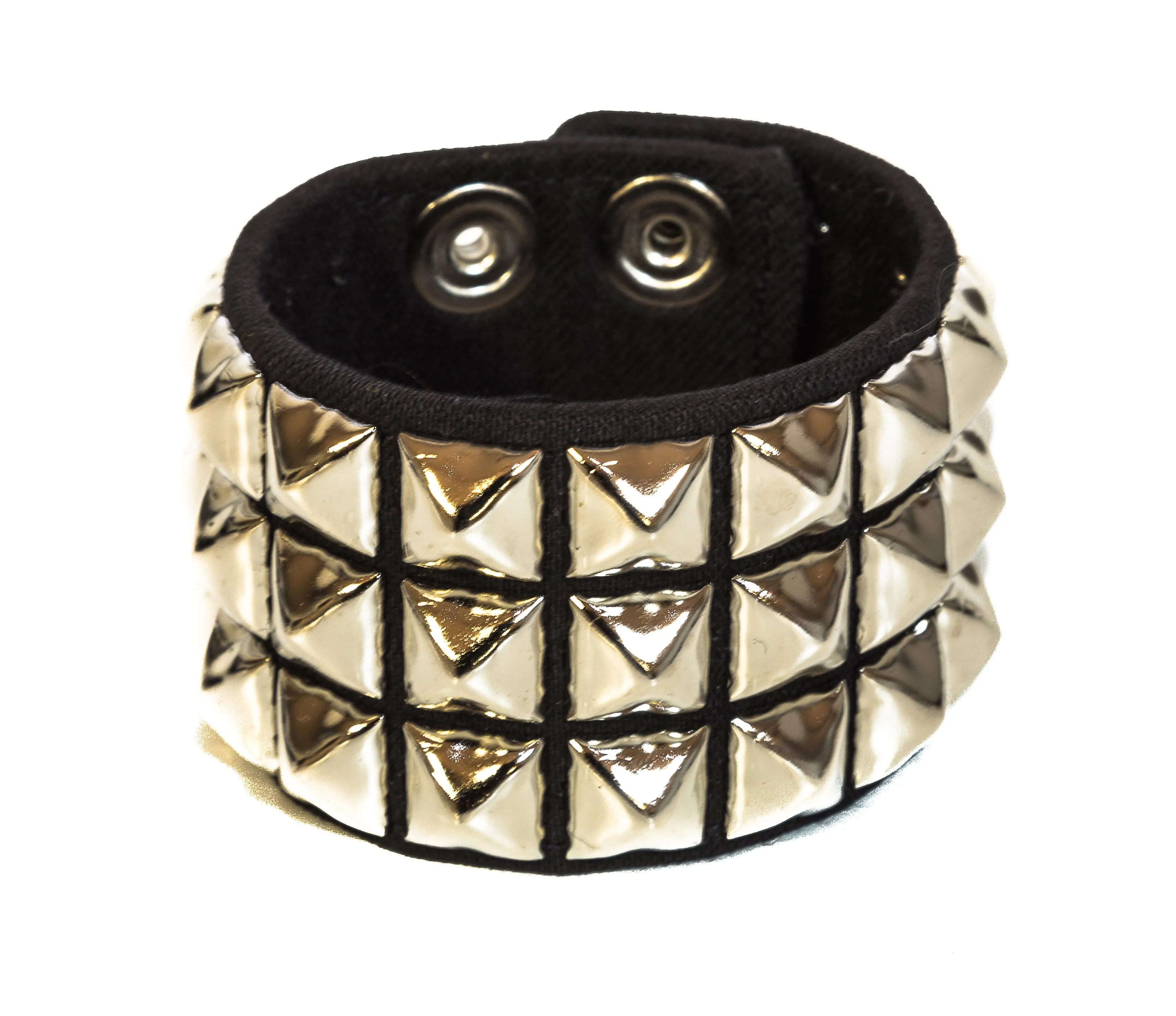 Black Canvas Bracelet With 3 Row Pyramid
