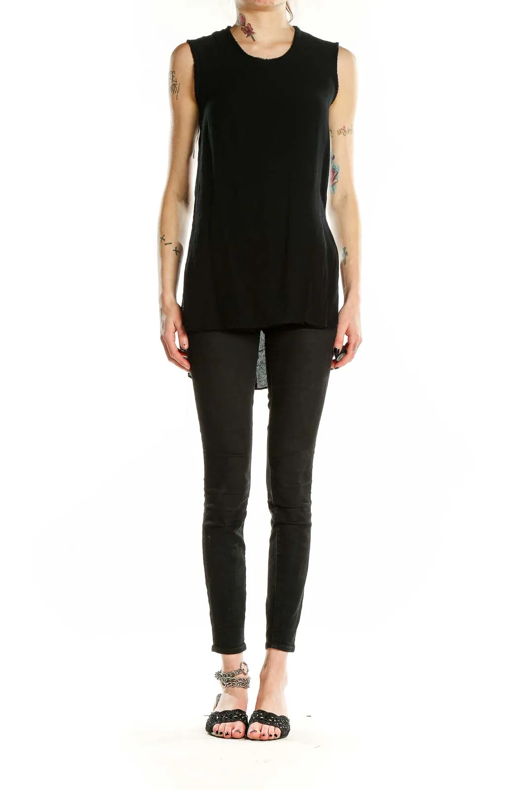 Black Sleeveless High-Low Tank Top