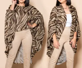 Cardi Top Worn Two Ways, Animal Print