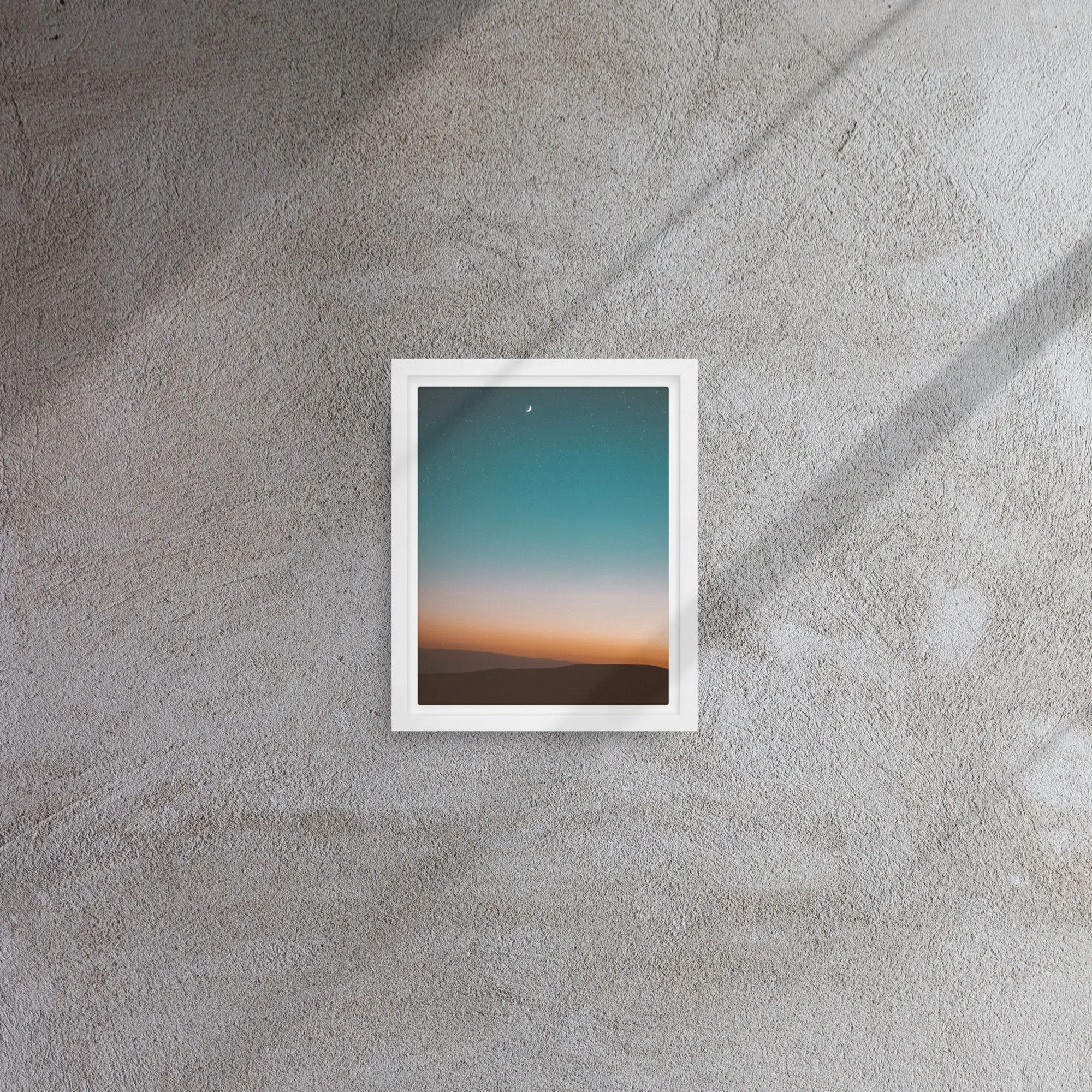 Crescent Moon Sunset Framed Canvas Print