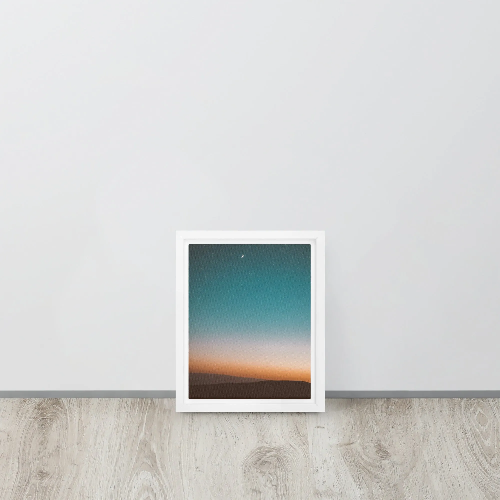 Crescent Moon Sunset Framed Canvas Print