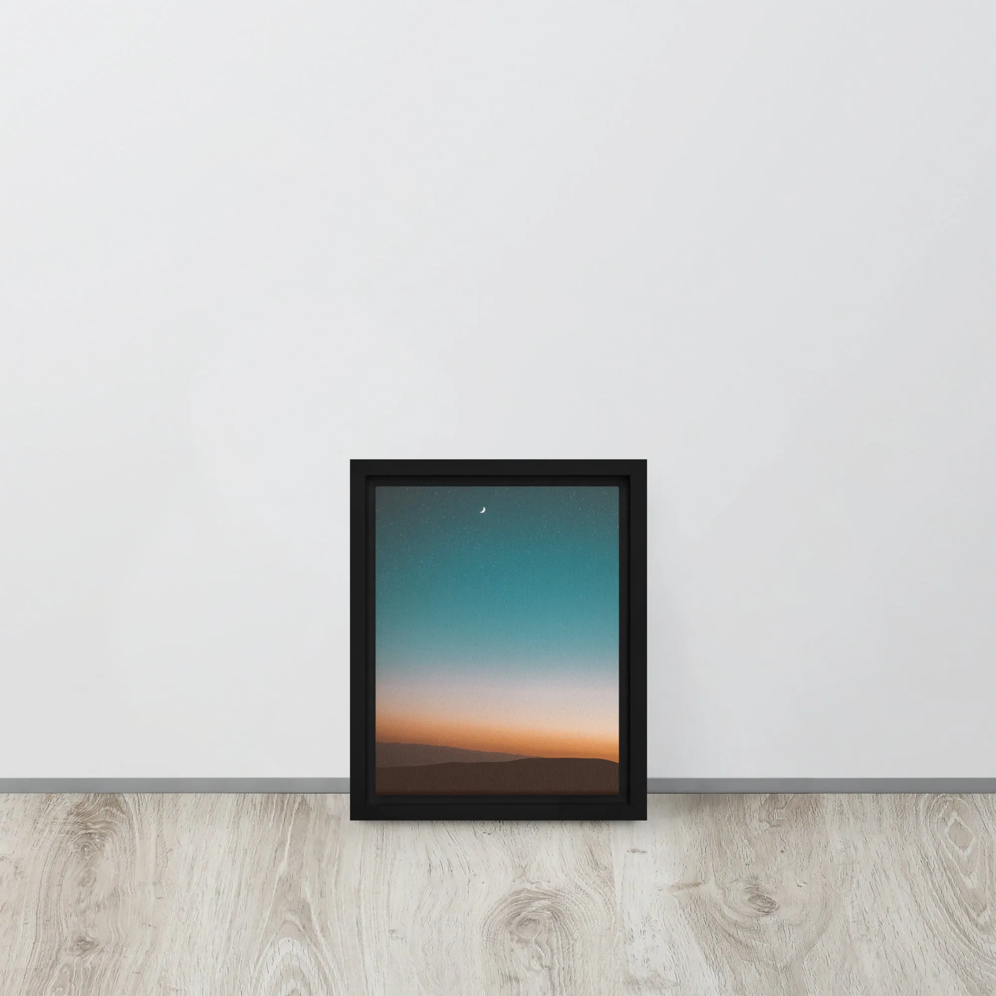 Crescent Moon Sunset Framed Canvas Print