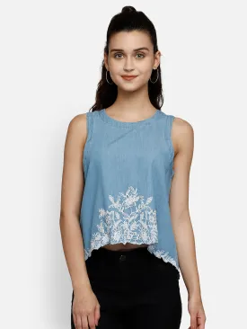 Denim blue high-low crop top