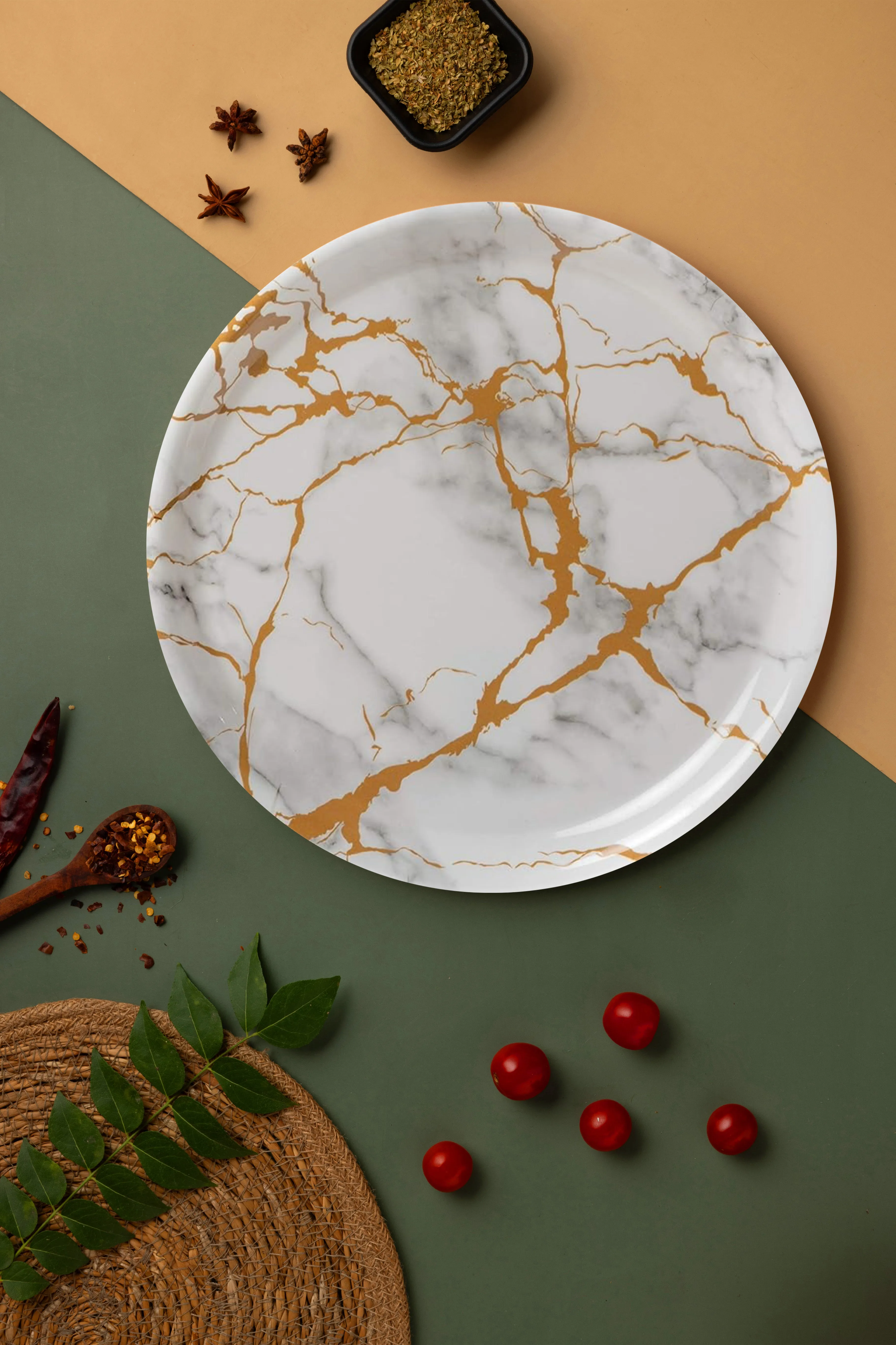 Exclusive 11" Dinner Plate Melamine White Marble. (4039)