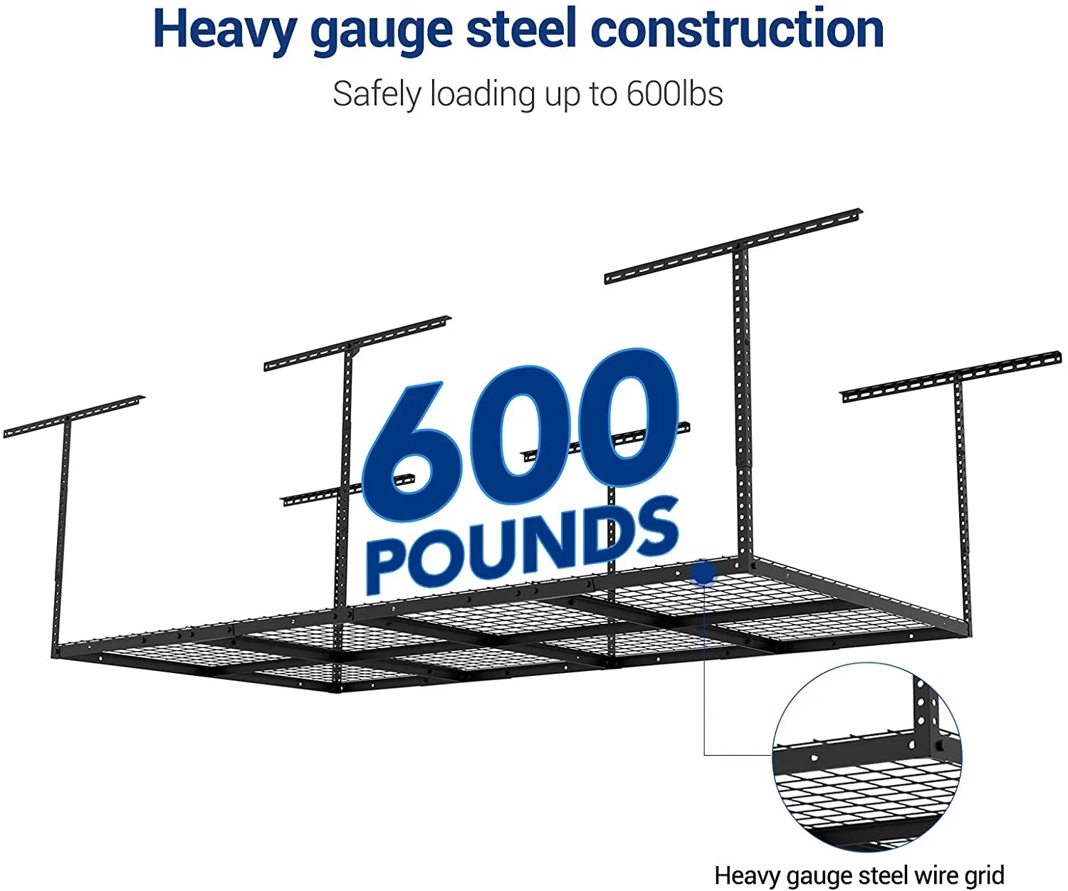 FLEXIMOUNTS 4x8 Overhead Garage Storage Rack Adjustable Ceiling Garage Rack Heavy Duty, 96" Length x 48" Width x (22''-40" Ceiling Dropdown), Black (Two-Color Options)