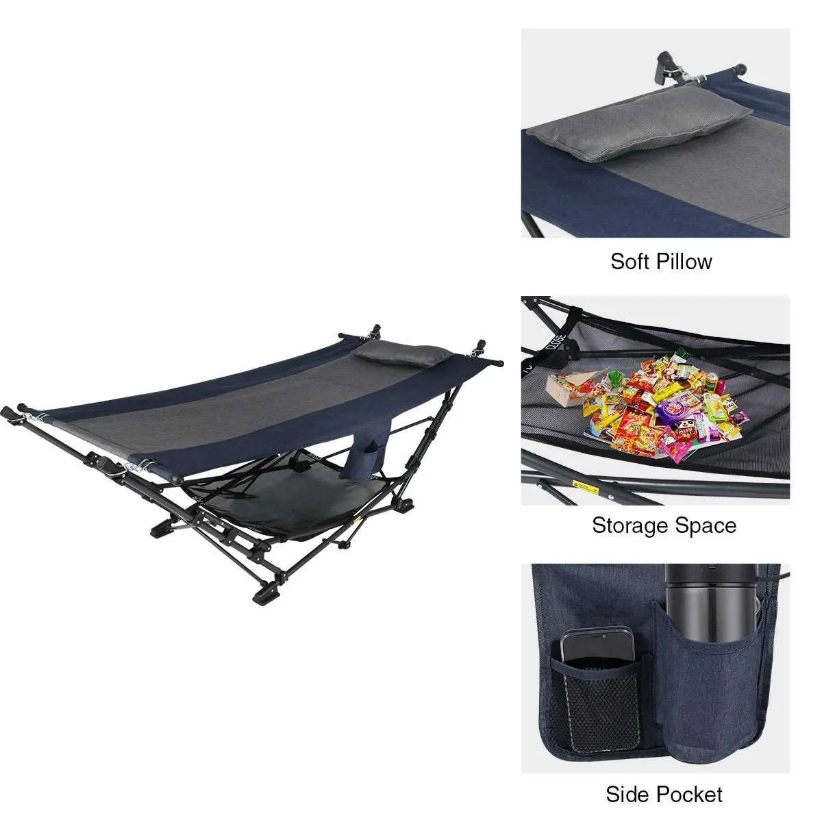 Freestanding Portable Hammock with Stand for Outdoor Yard Beach, 300lbs Capacity