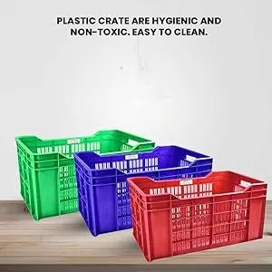 Heavy Duty Plastic Crate Multipurpose Crates Storage and Organizer for Home 54x36x29cm Multicolour.