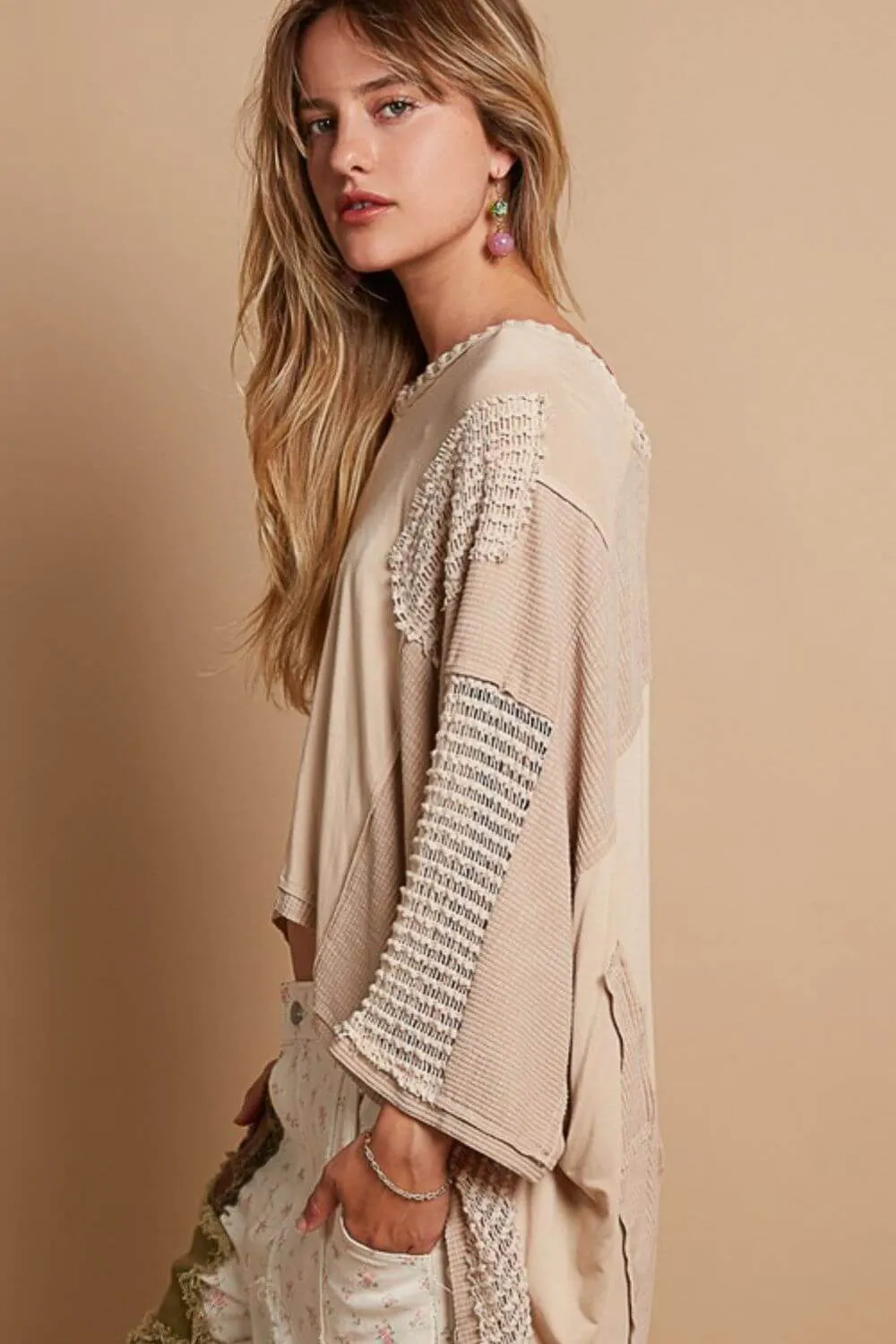 High-Low Contrast V-Neck Top