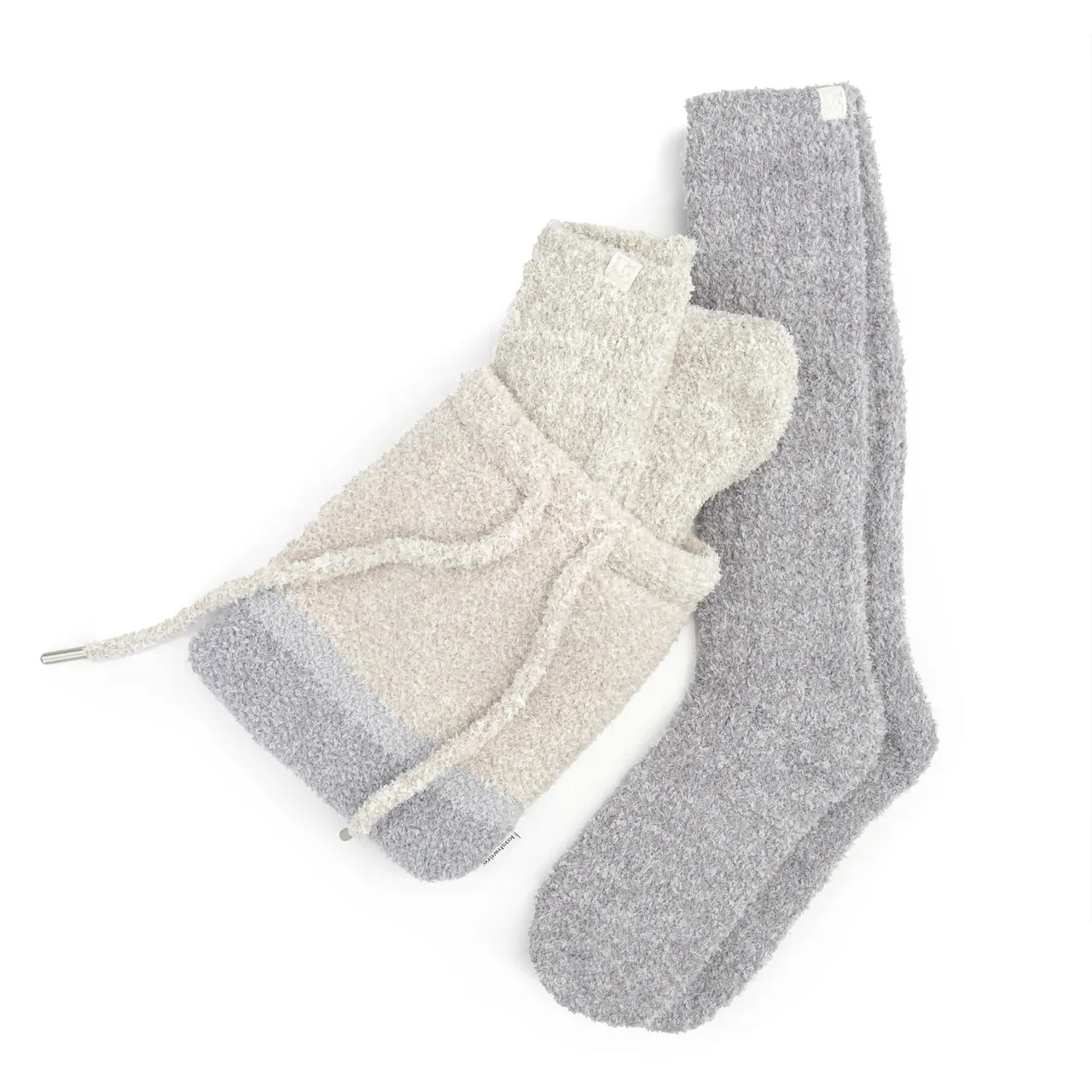 Kashwere Montecito Socks Set of 2 Fog and Oyster With Drawstring Pouch Kash Lounge