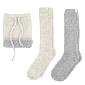 Kashwere Montecito Socks Set of 2 Fog and Oyster With Drawstring Pouch Kash Lounge