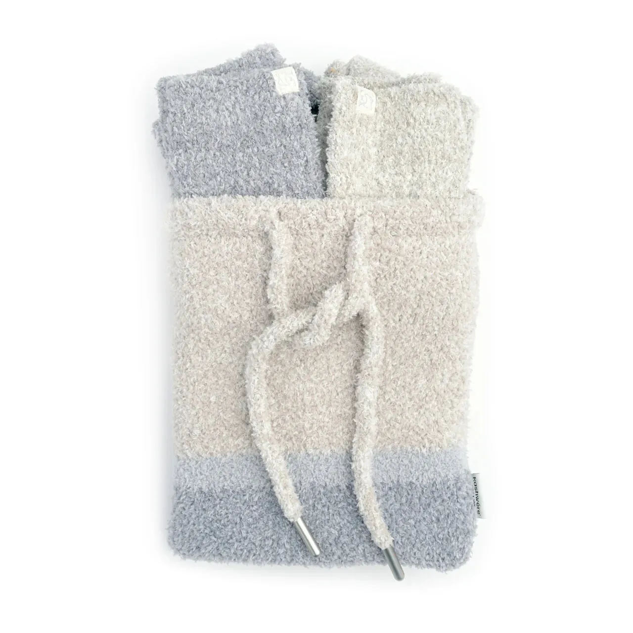 Kashwere Montecito Socks Set of 2 Fog and Oyster With Drawstring Pouch Kash Lounge