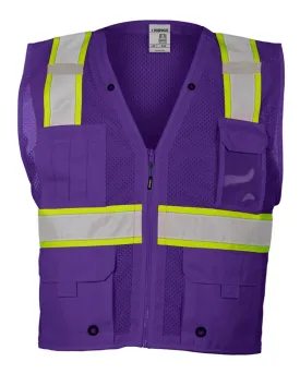 Kishigo - EV Series® Enhanced Visibility Multi-Pocket Mesh Vest - Purple / Lime