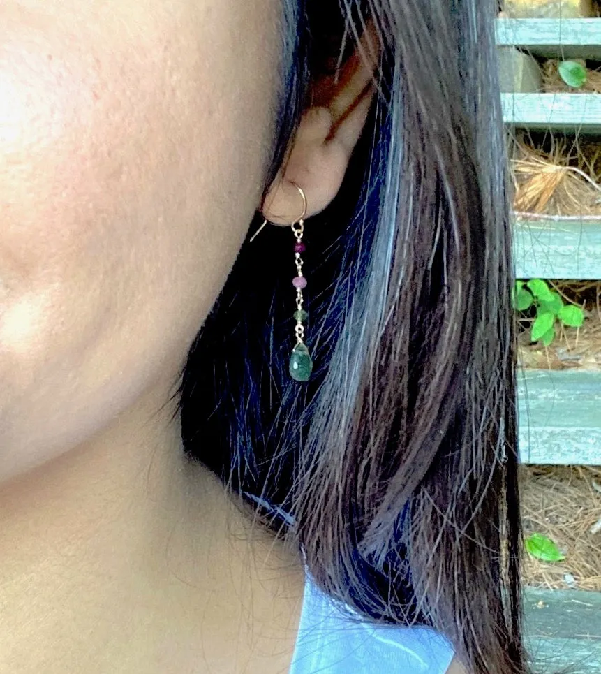 Kyanite and Pearl Long Dangle Earrings