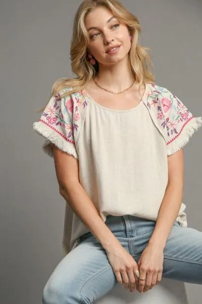 Linen High Low Hem Frayed Top