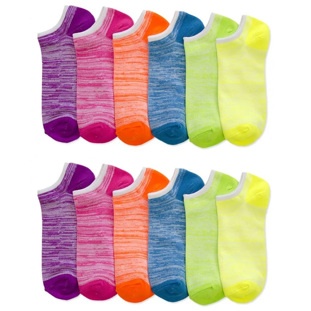 Lot Of 12 Women's Ladies No Show Neon Ankle Socks Multi Color Fashion Size 9-11