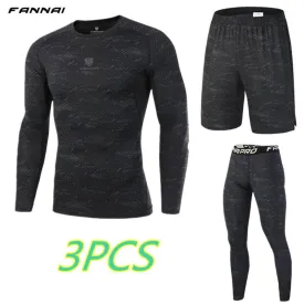 Mens Run jogging Sportswear Sports Set Long t shirt,leggings,shorts Gym outdoor workout Tights clothing 3pcs/Sets