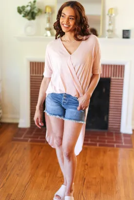 Peach High Low V Neck Top
