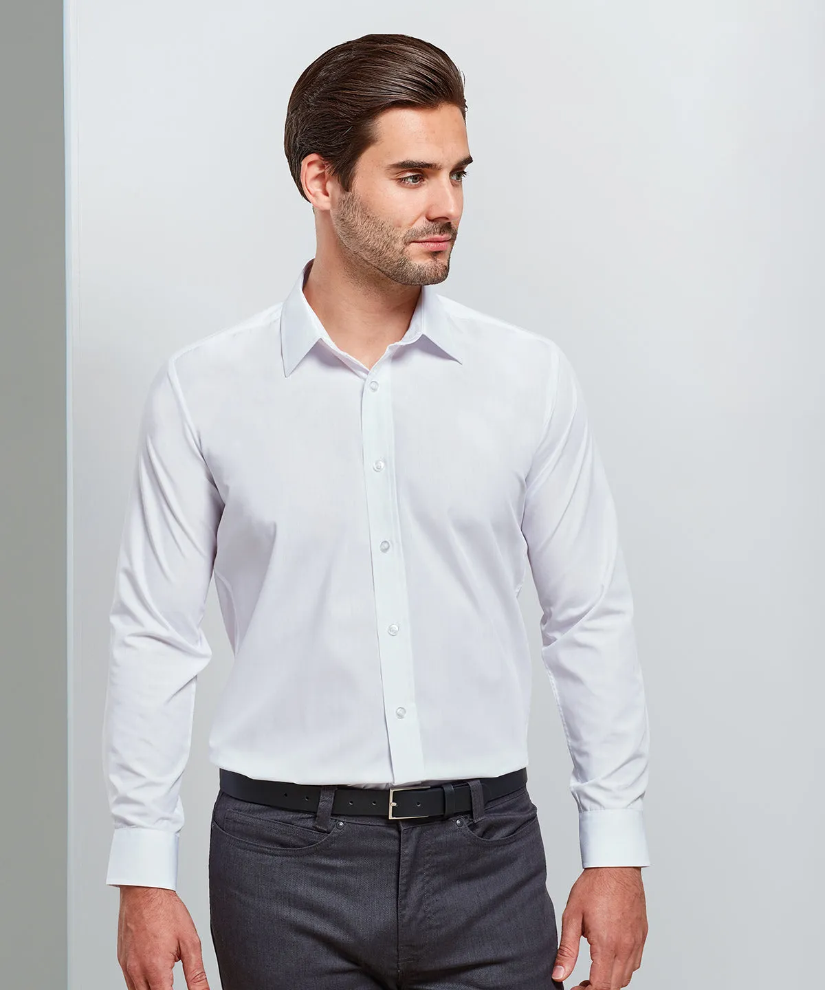 Poplin fitted long sleeve shirt | Black