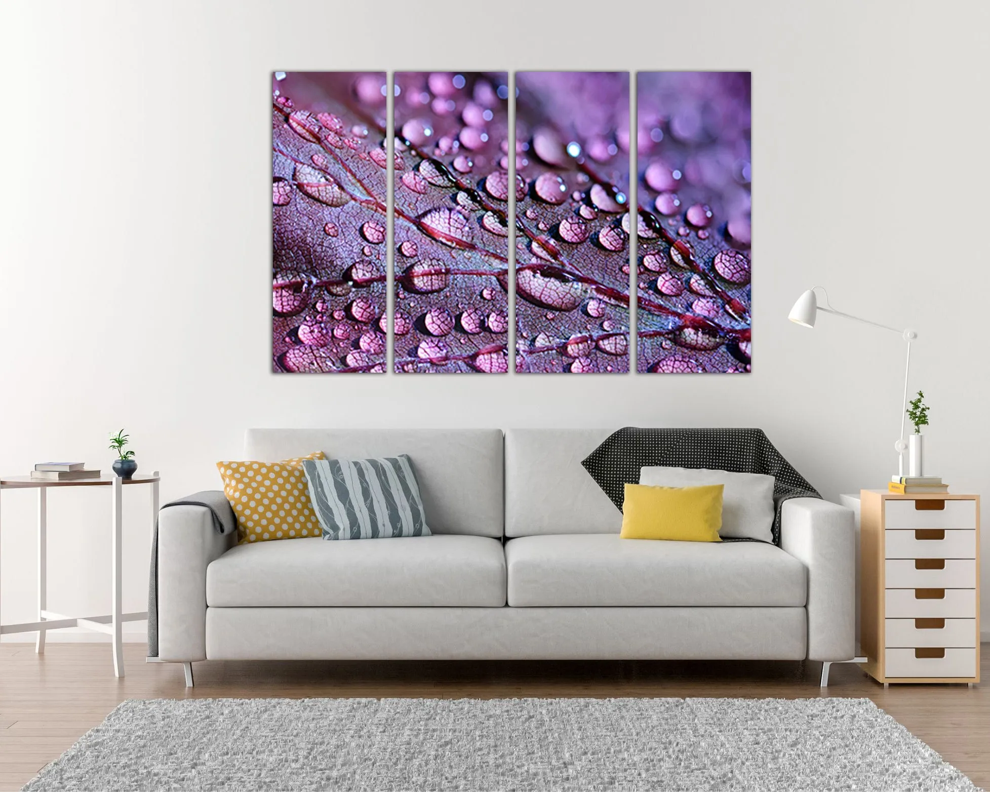 Raindrops on a leaf canvas Abstraction wall art Water drops décor Macro photo ready to hang