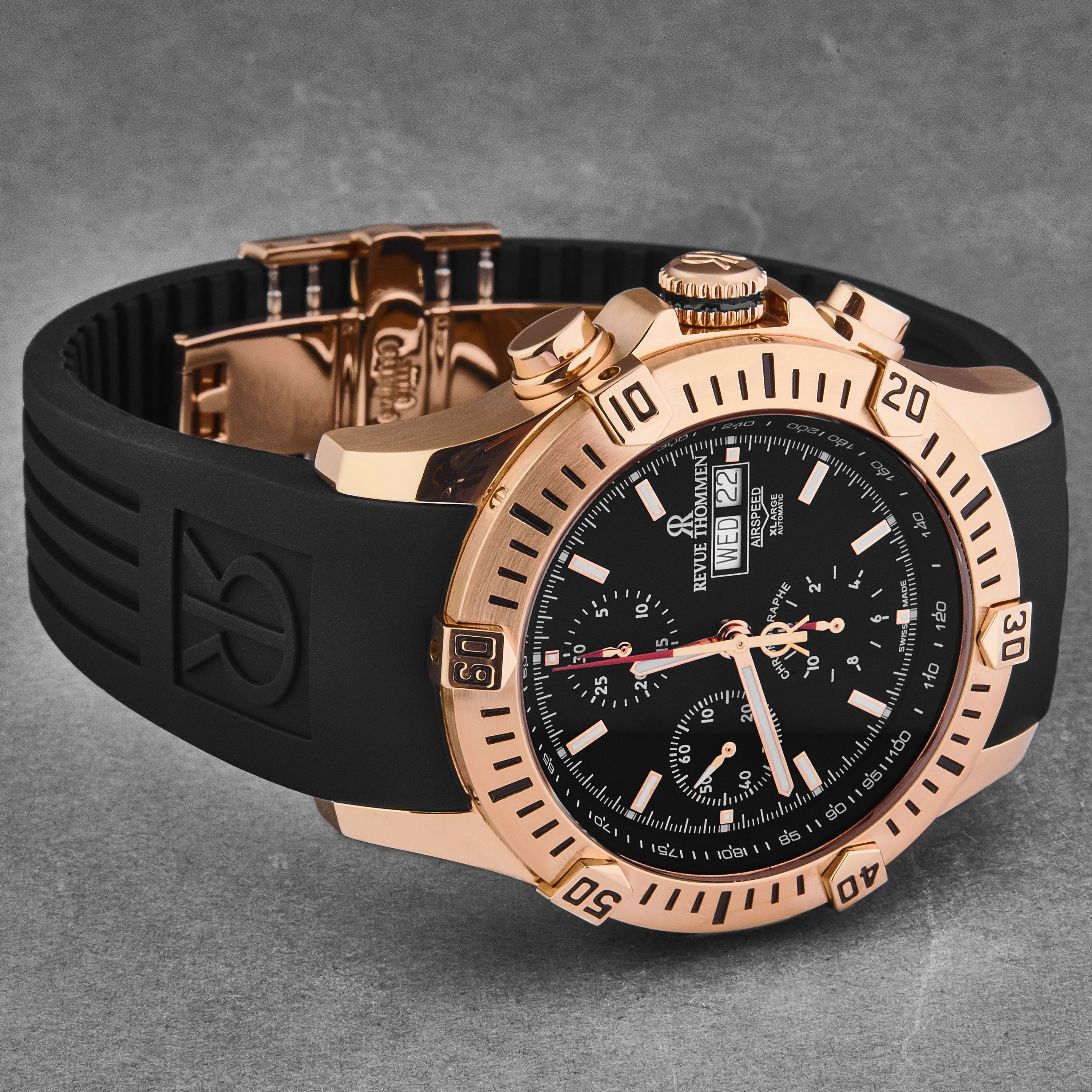 Revue Thommen Men's 'Air speed' Black Dial Black Rubber Strap Automatic Watch 16071.6667
