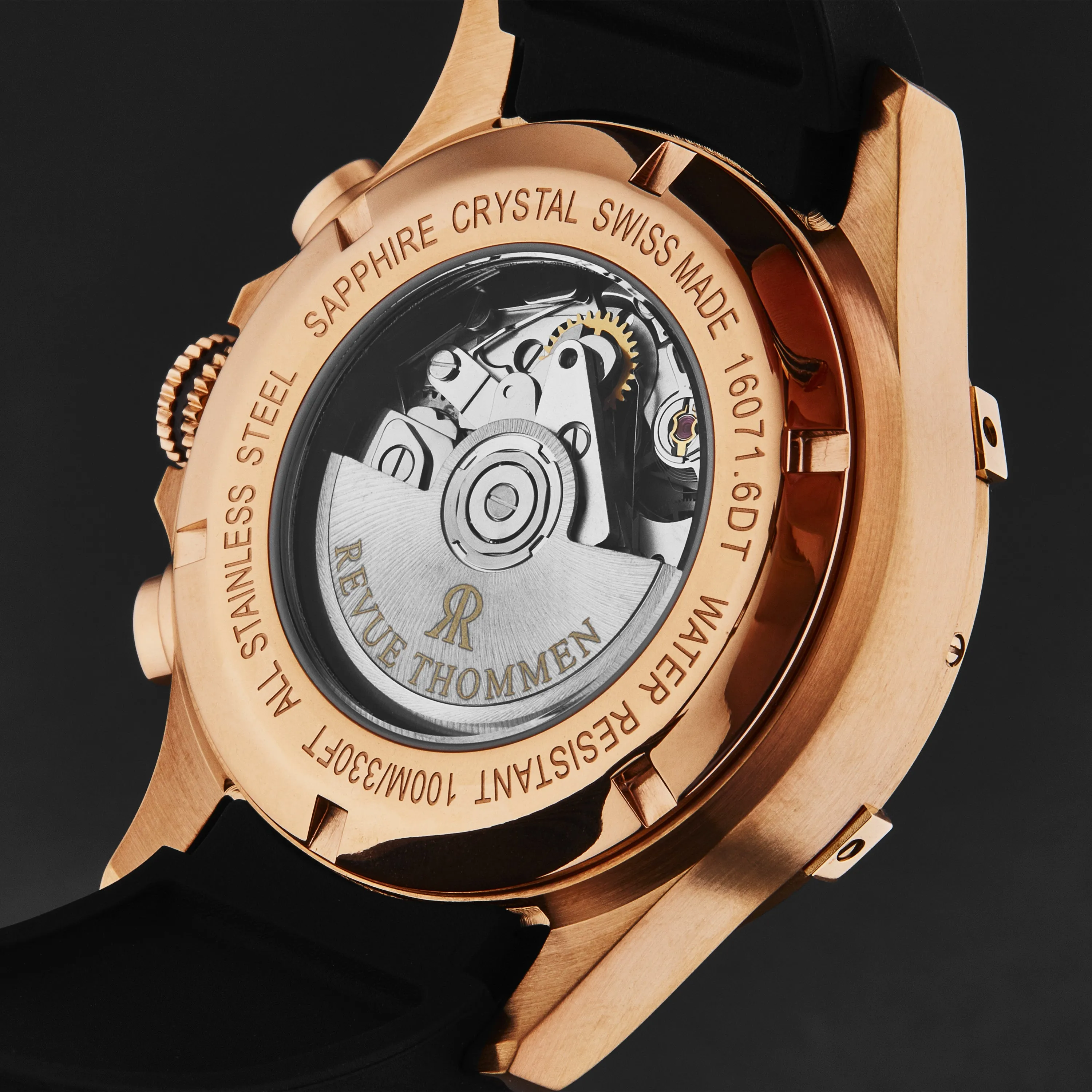 Revue Thommen Men's 'Air speed' Black Dial Black Rubber Strap Automatic Watch 16071.6667