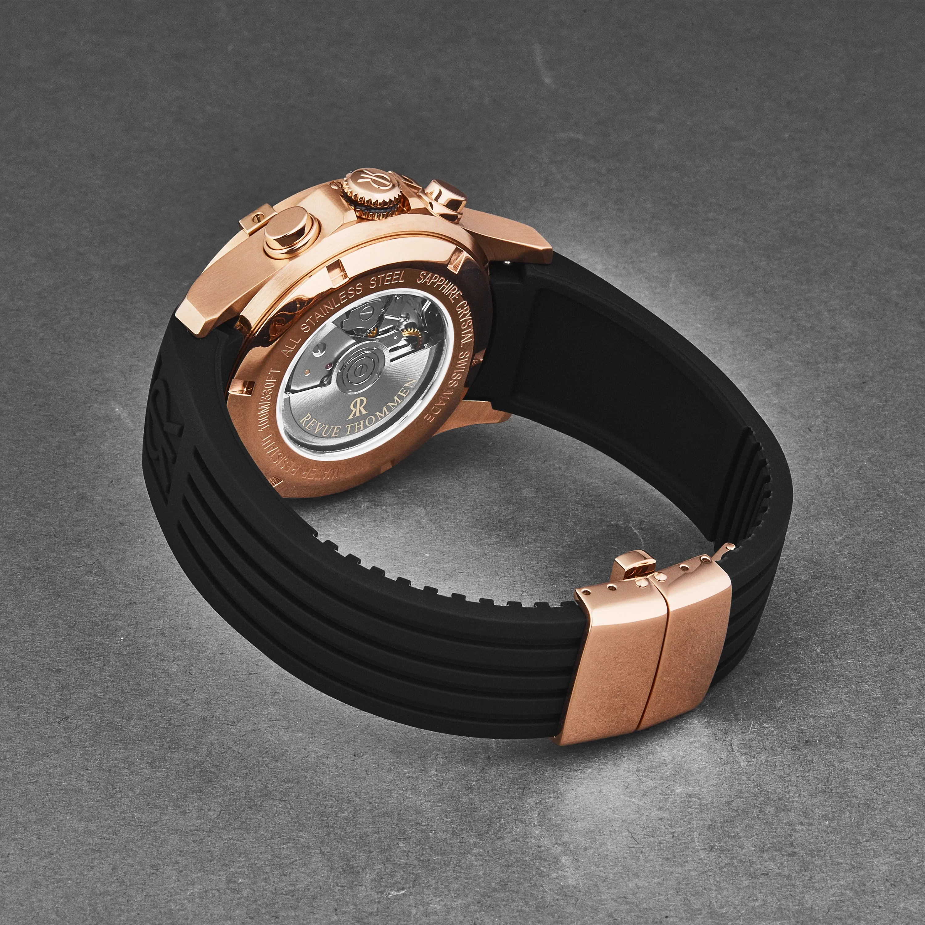 Revue Thommen Men's 'Air speed' Black Dial Black Rubber Strap Automatic Watch 16071.6667