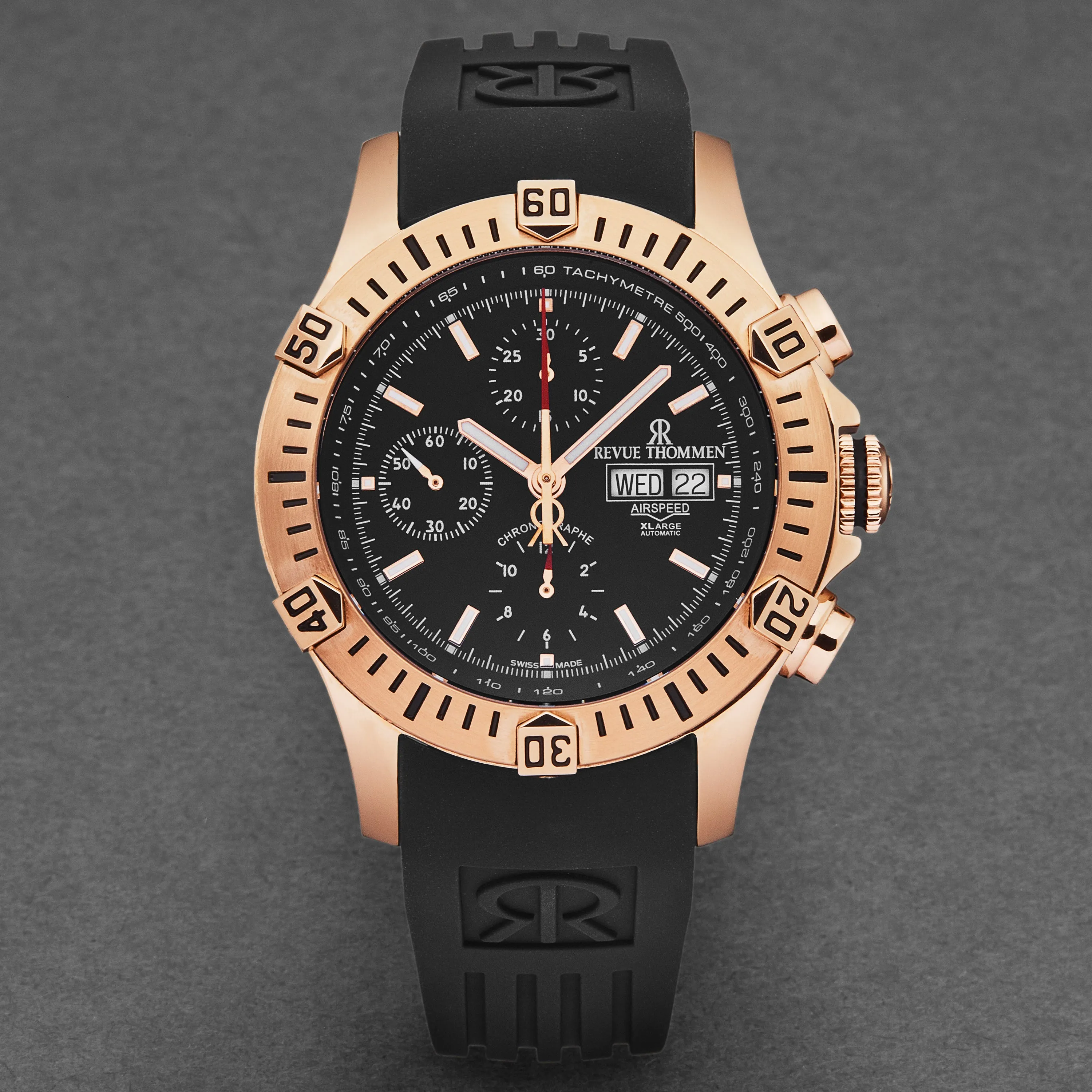 Revue Thommen Men's 'Air speed' Black Dial Black Rubber Strap Automatic Watch 16071.6667