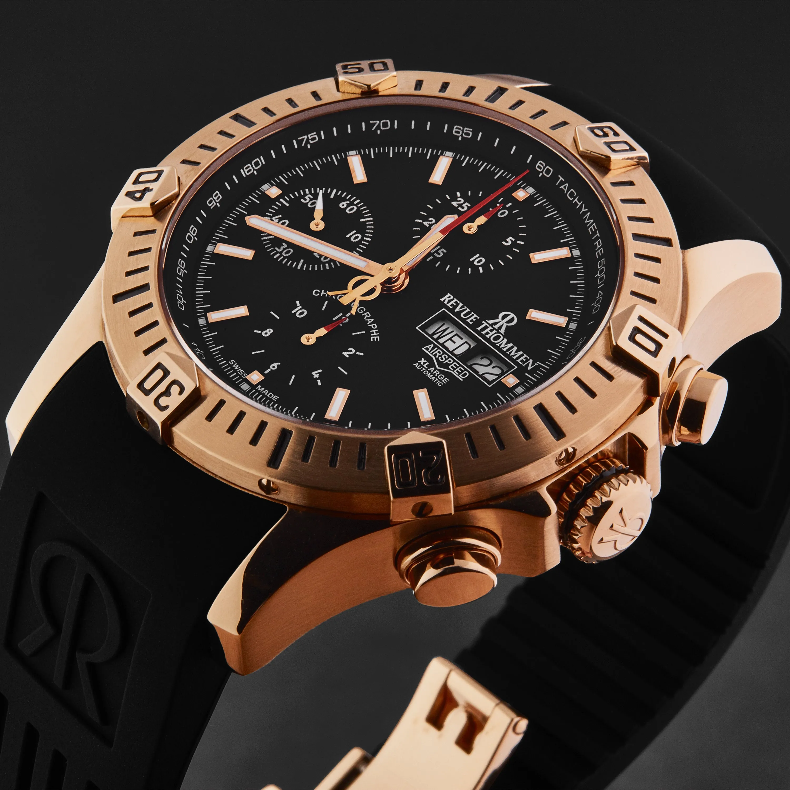 Revue Thommen Men's 'Air speed' Black Dial Black Rubber Strap Automatic Watch 16071.6667