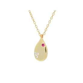 Silver 18K Gold Plated Teen Love Tear Drop Necklace 16"  2" Cubic Zirconias and Red Cz