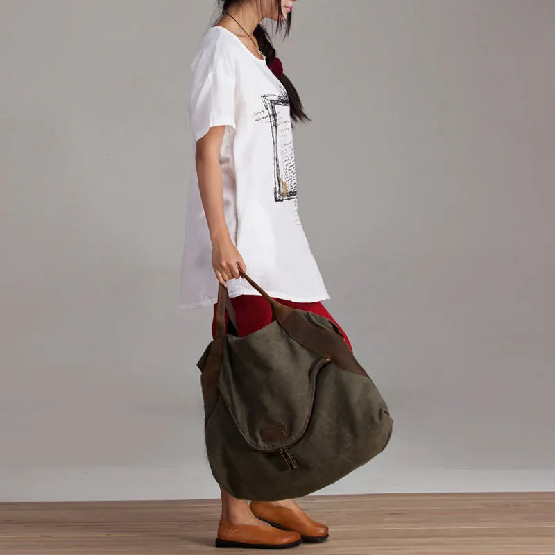 Vintage Canvas Stoff Leder Tasche Schultertasche Damen