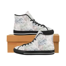 Women's White Skull Doodle Print Canvas High Top Shoes